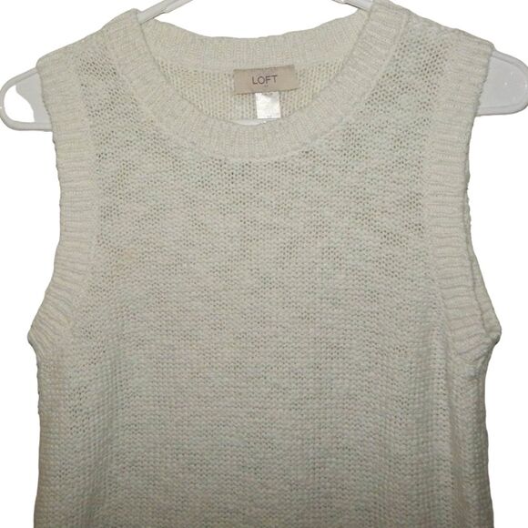 ANN TAYLOR LOFT women's medium white cream knit tunic sleeveless sweater top - Picture 3 of 13